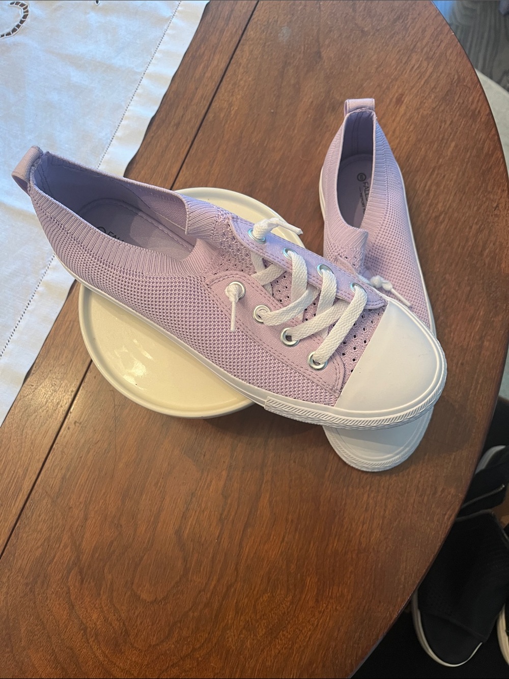 Falls Creek Lavender Knit Lace-Up Sneakers